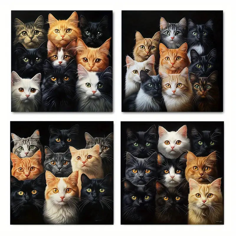 4pcs Cat Room Decor Home Decor HE  Wall Art Canvas Framed