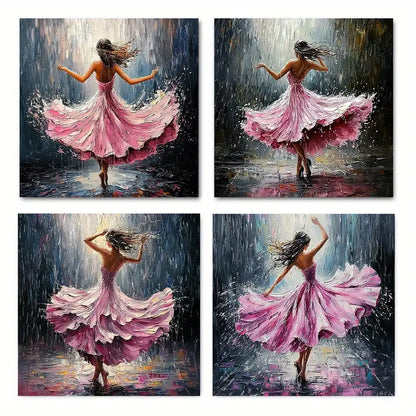 4pcs Vintage Style Girl Dancining Wall Art Canvas Framed