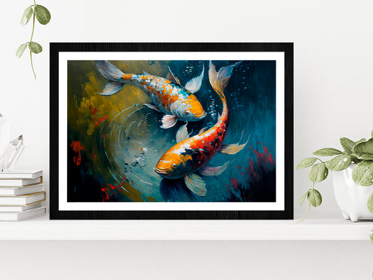 Sanke Koi Fish Oil Painting Glass Framed Wall Art, Ready to Hang Quality Print With White Border Black