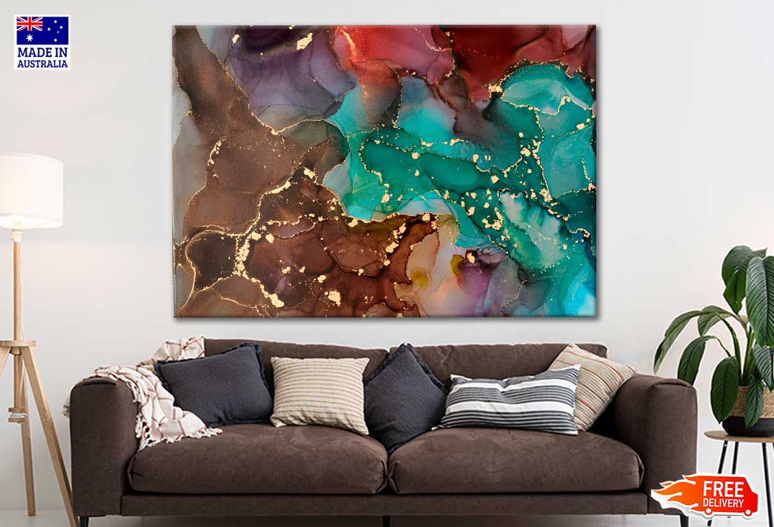 Waves And Golden Swirls Alcohol Ink Print 100% Australian Made