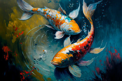 Sanke Koi Fish Oil Painting Glass Framed Wall Art, Ready to Hang Quality Print