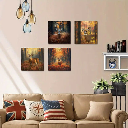 4pcs Autumn Deer Whitetail Buck Wildlife Wall Art Canvas Framed