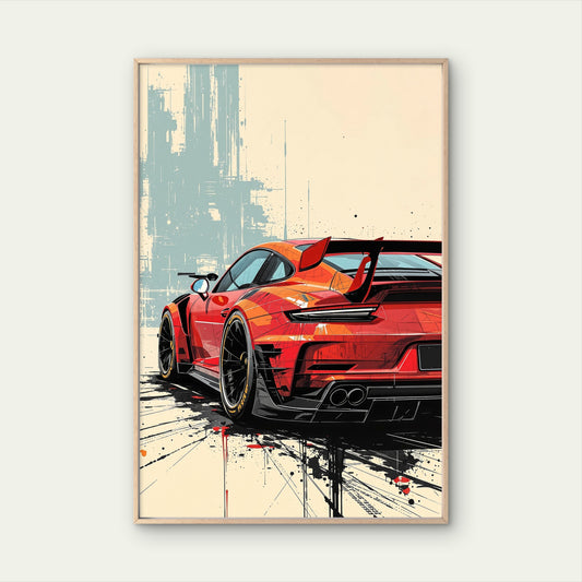 Red Porsche GT3 Sports Car Abstract Geometric Premium quality Poster print choose your sizes