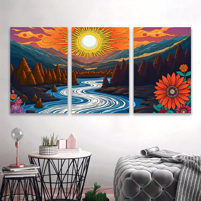 3pcs Vibrant River Sunset Nature Landscape Wall Art Set Canvas Framed 60x90cm - High Quality Print 100% Australian Made Wall Canvas Ready to Hang