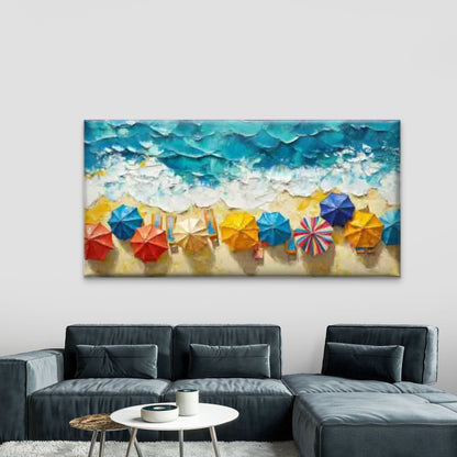 Ocean Waves & Colorful Umbrella Wall Art Canvas Office Home Room Framed 120x60cm