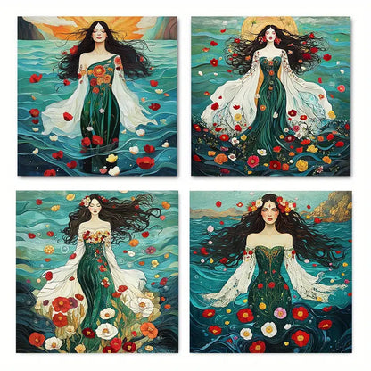 4pcs Decoration Flower Ma Wall Art Canvas Framed