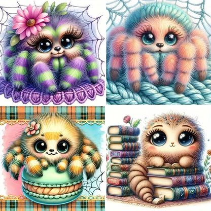 4pcs Small Spider Theme Wall Art Canvas Framed