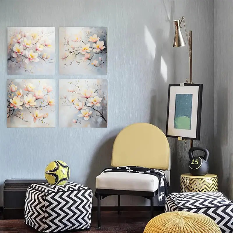 4pcs White Plum Blossom Tree Picture  FT    Wall Art Canvas Framed