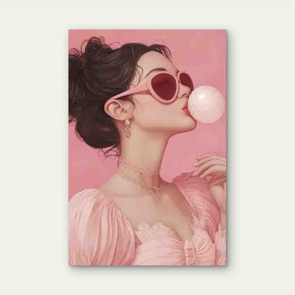 Girl With Pink Aesthetics Metal Print Ready to Hang
