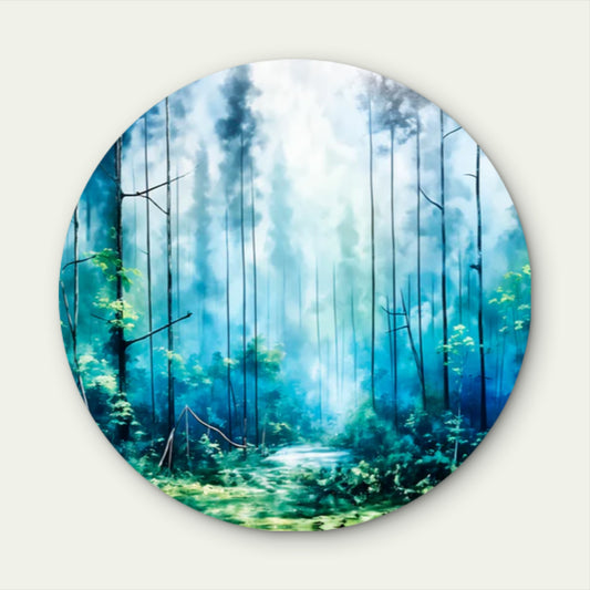 Misty Blue Shaded Dark Forest Acrylic Glass Rounded Print Tempered Glass Wall Art 100% Made in Australia Ready to Hang