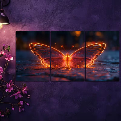 3pcs Glowing Crystal Butterfly Wall Art Set Canvas Framed 40x60cm - High Quality Print 100% Australian Made Wall Canvas Ready to Hang