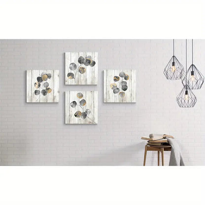 4pcs Plant Leaf Wood Texture   Wall Art Canvas Framed