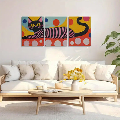 3pcs Vibrant Cat Colorful Abstract Design Metal Print Ready to Hang Art