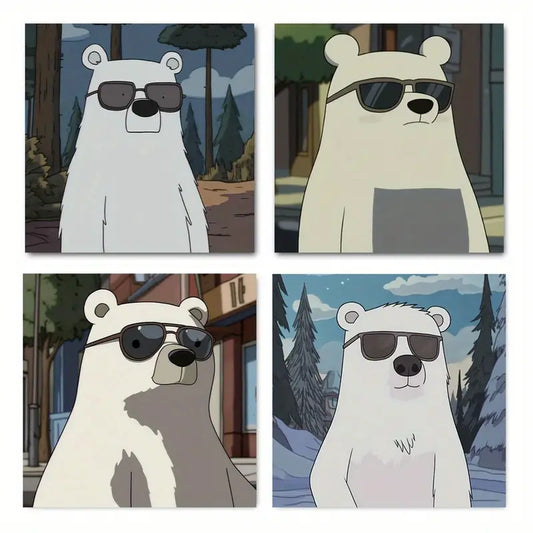 4pcs Polar Bear Canvas Wall Art Canvas Framed