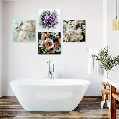 4pcs Peony & Rose Petal Canvas Prints Wall Art Canvas Framed