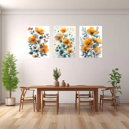 3pcs Yellow And Grey Flowers Botanical Art Wall Art Set Canvas Framed 50x70cm - High Quality Print 100% Australian Made Wall Canvas Ready to Hang