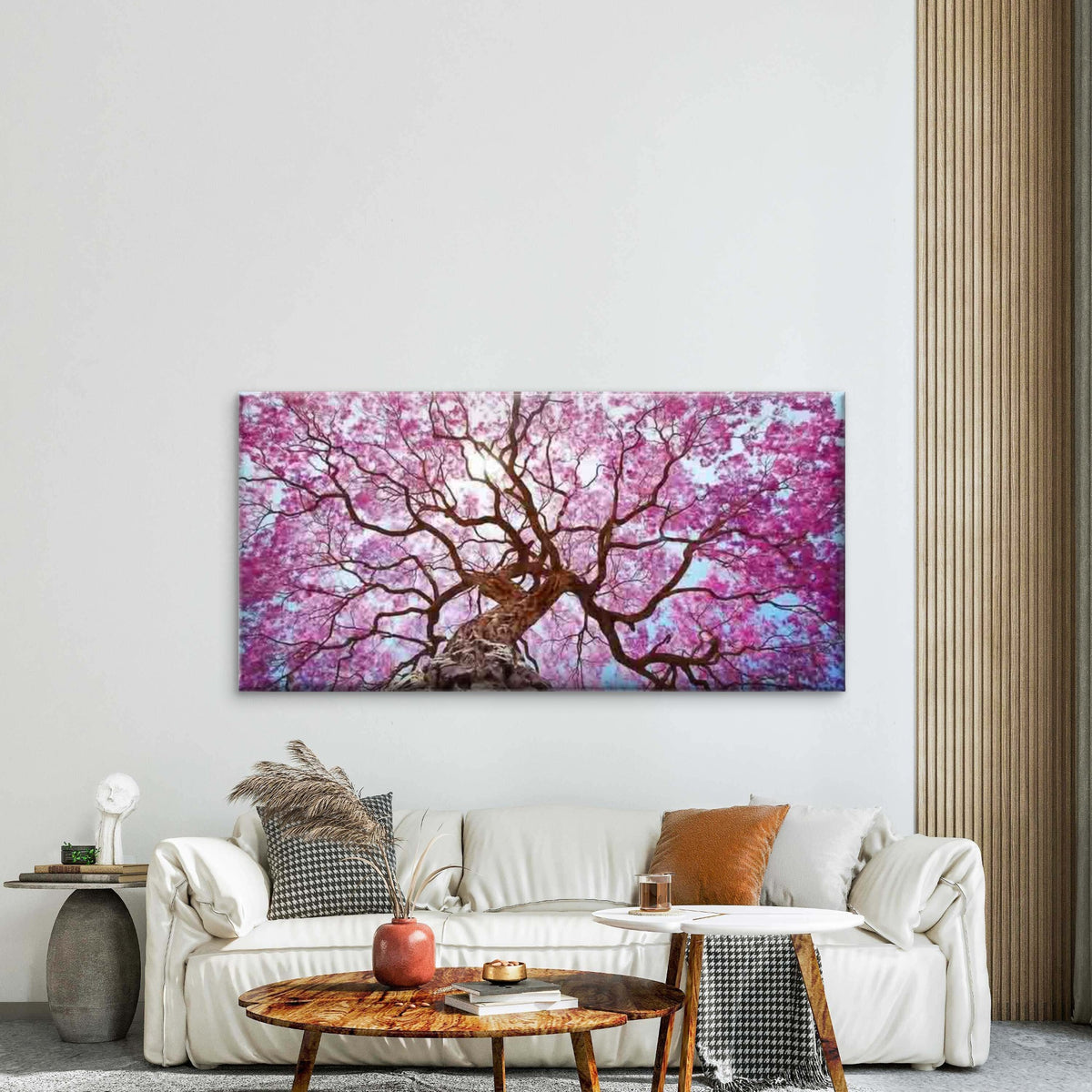 Pink Cherry Blossom Tree View Wall Art Canvas Office Home Room Framed 120x60cm