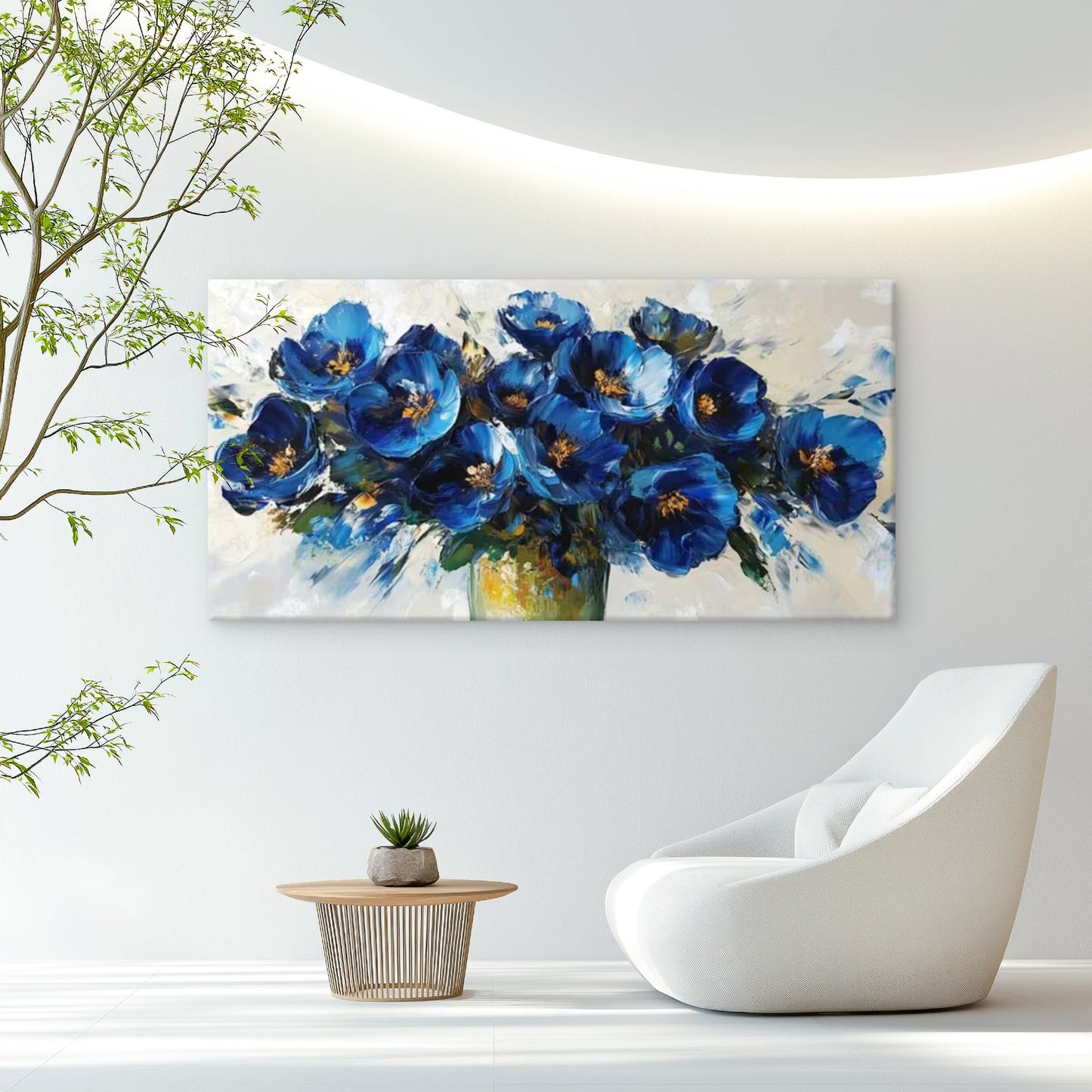 Blue Floral Abstract Art Wall Art Canvas Office Home Room Framed 120x60cm