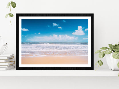 Tropical Beach With Sea Waves Glass Framed Wall Art, Ready to Hang Quality Print With White Border Black