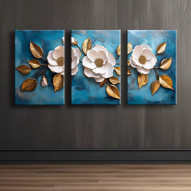 3pcs Elegant Flower and Leaves Design Wall Art Set Canvas Framed 40x60cm - High Quality Print 100% Australian Made Wall Canvas Ready to Hang