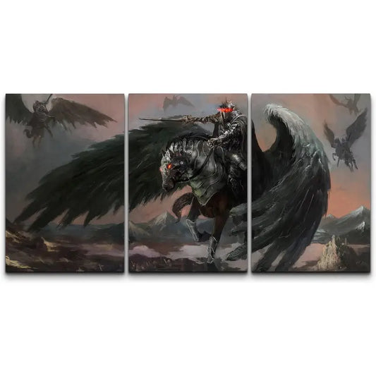 3pcs Dark Pegasus Valkyrie Knight Sky Fantasy Metal Print Ready to Hang Art
