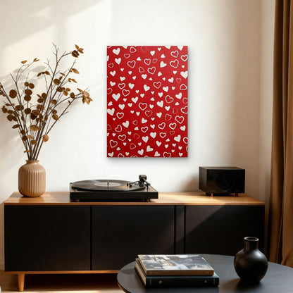 Red Background with White Hearts Pattern Metal Print Ready to Hang