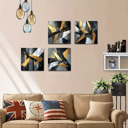 4pcs Golden Black And White Oil Picture Wall Art Canvas Framed