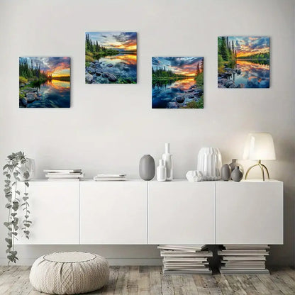 4pcs Edge Of The Lak Themed Wall Art Canvas Framed