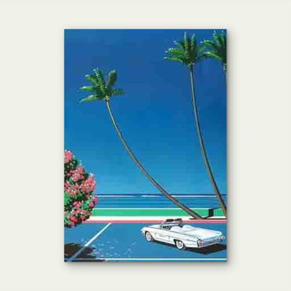 White Convertible with Palm Trees 60x90cm Metal Print Ready to Hang