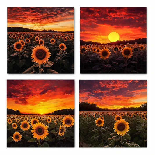 4pcs Sunflower Room Decor Wall Art Canvas Framed