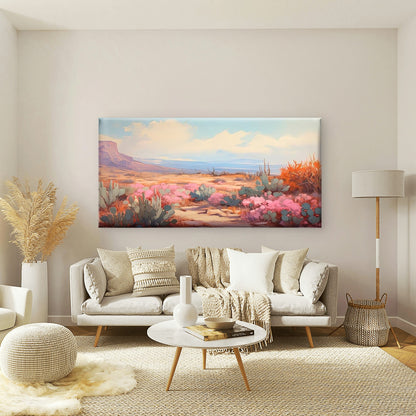 Desert Cactus & Pink Blooms Wall Art Canvas Office Home Room Framed 120x60cm