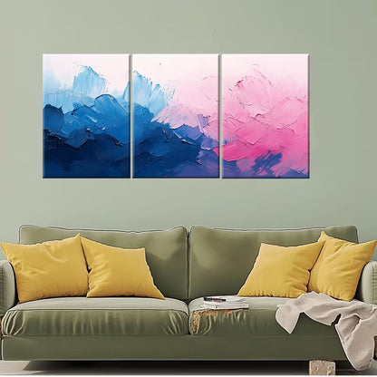 3pcs  Cool Pink Blue Textured Brush Stroke Metal Print Ready to Hang Art