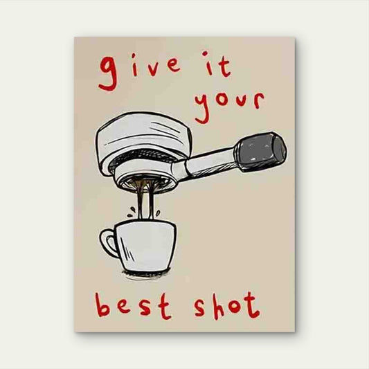 Coffee Machine Pouring into White Cup Design Metal Print Ready to Hang
