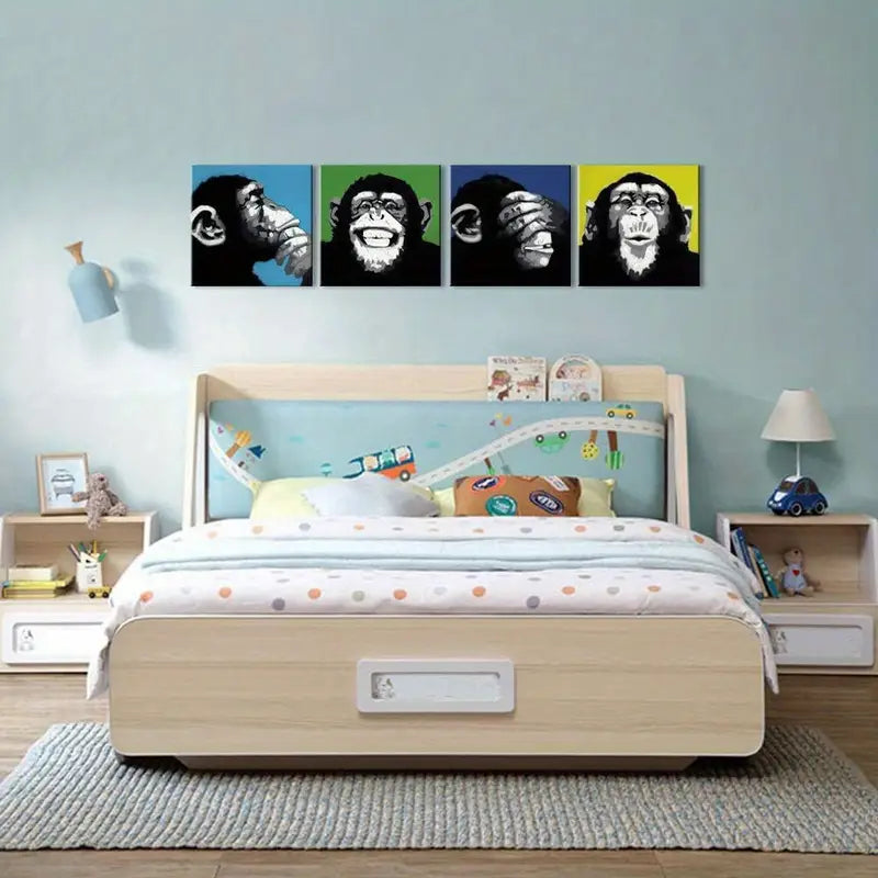 4pcs Humorous Black & White Pop RE Wall Art Canvas Framed