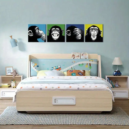 4pcs Humorous Black & White Pop RE Wall Art Canvas Framed