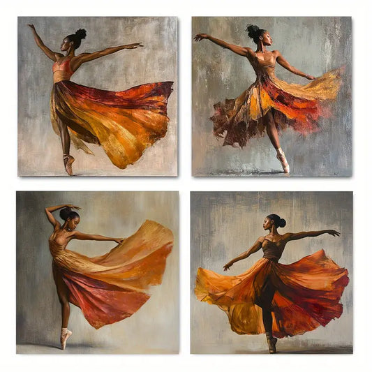 4pcs American Black Woman Ballet D     Wall Art Canvas Framed