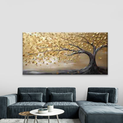 Golden Tree Falling Leaves Wall Art Canvas Office Home Room Framed 120x60cm