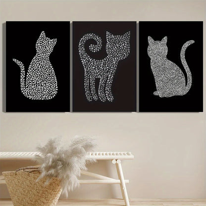 3pcs Featuring Artistic Cat, Showcasing a White Pattern Metal Print Ready to Hang Art