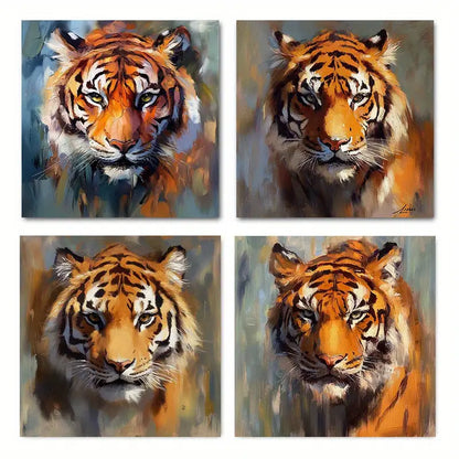 4pcs Graffiti Tiger Theme Wall Art Canvas Framed