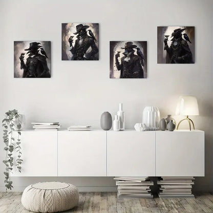 4pcs Mysterious Bird Motifs Wall Art Canvas Framed