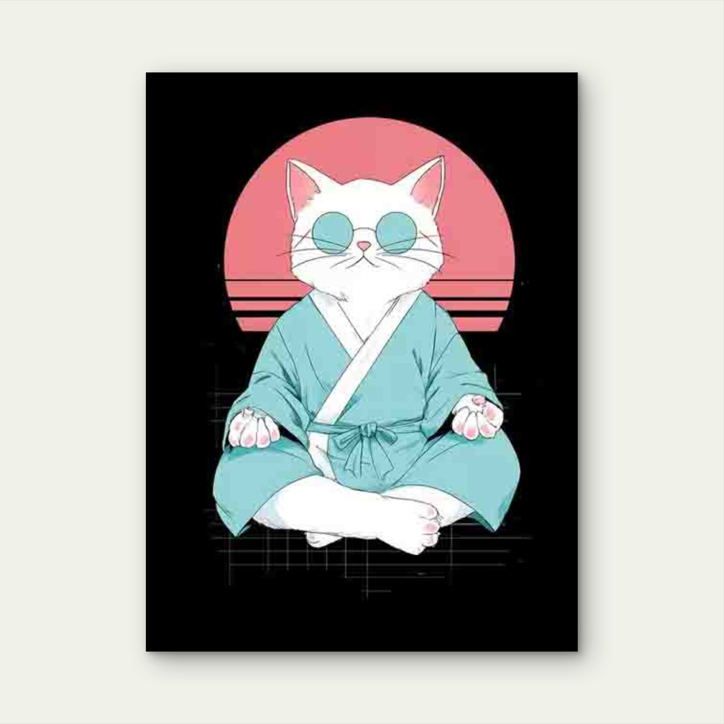 Japanese Meditation Cat in Kimono Yoga Metal Print Ready to Hang