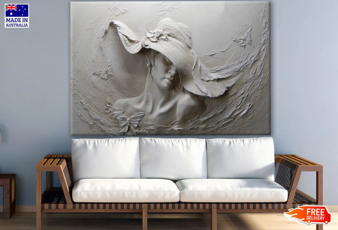 White Lady with a Hat Wall Sculpture Photograph 90x60cm Print 100% Australian Made