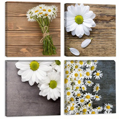 4pcs Flower Bouquet White color    Wall Art Canvas Framed