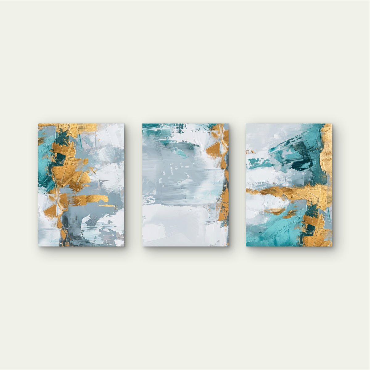 3pcs Teal Mint Turquoise Grey Gold Foil Abstract Wall Art Set Canvas Framed 40x60cm - High Quality Print 100% Australian Made Wall Canvas Ready to Hang