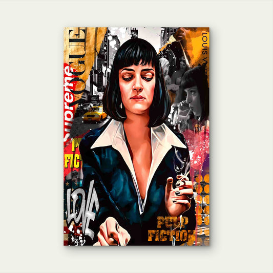 Street Art Noir Bob Hair Woman Graffiti 60x90cm Metal Print Ready to Hang