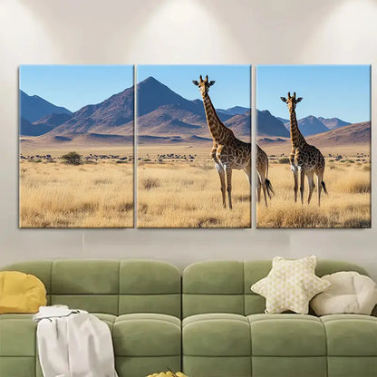 3pcs Namibia Safari Wildlife African Panoramic Wall Art Set Canvas Framed 60x90cm - High Quality Print 100% Australian Made Wall Canvas Ready to Hang