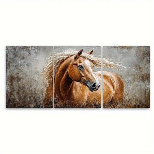3pcs Horse Portrait Memorial Painting Wall Art Set Canvas Framed 60x90cm - High Quality Print 100% Australian Made Wall Canvas Ready to Hang