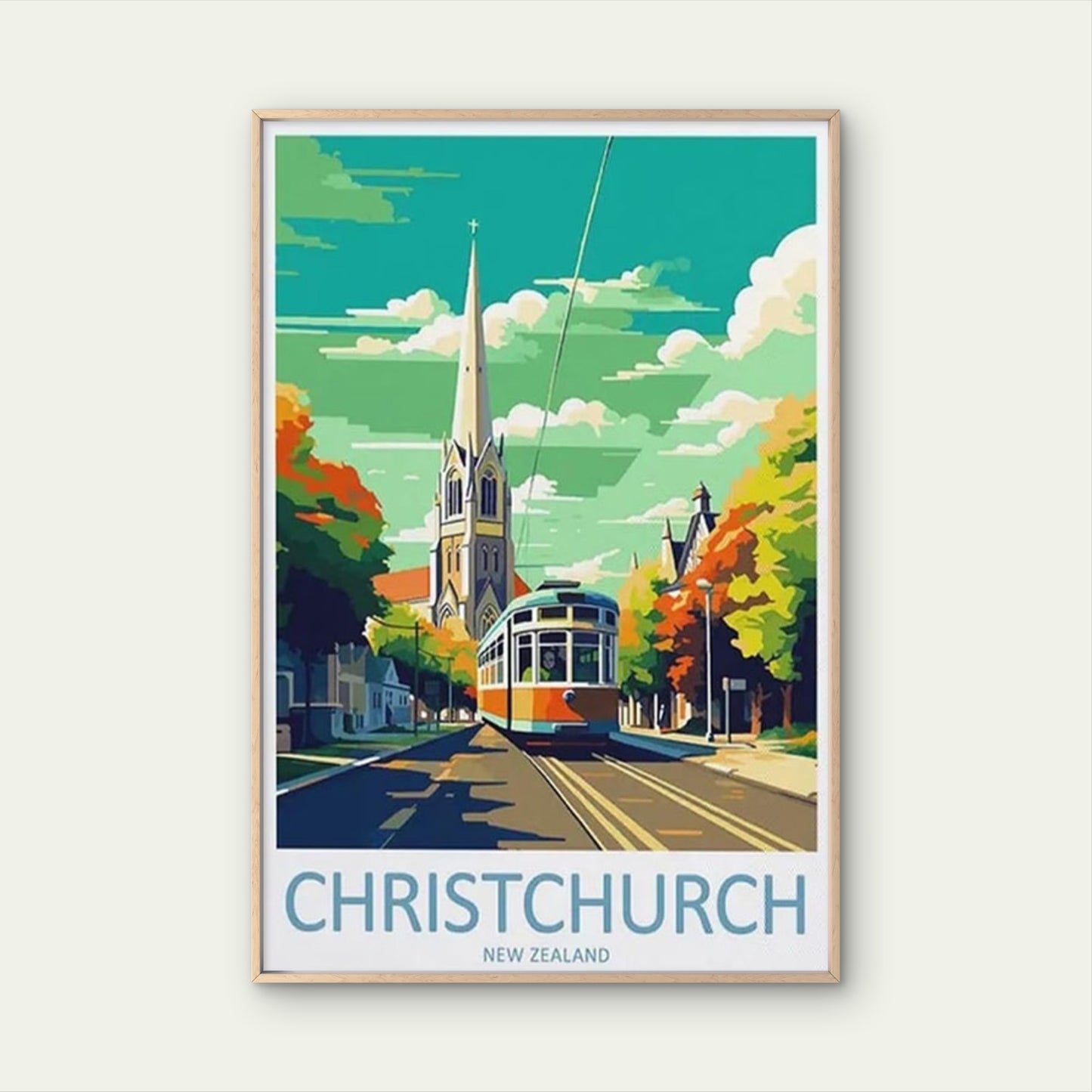 Colorful Autumn Trees Christchurch New Zealand Travel Poster Print Wall Art