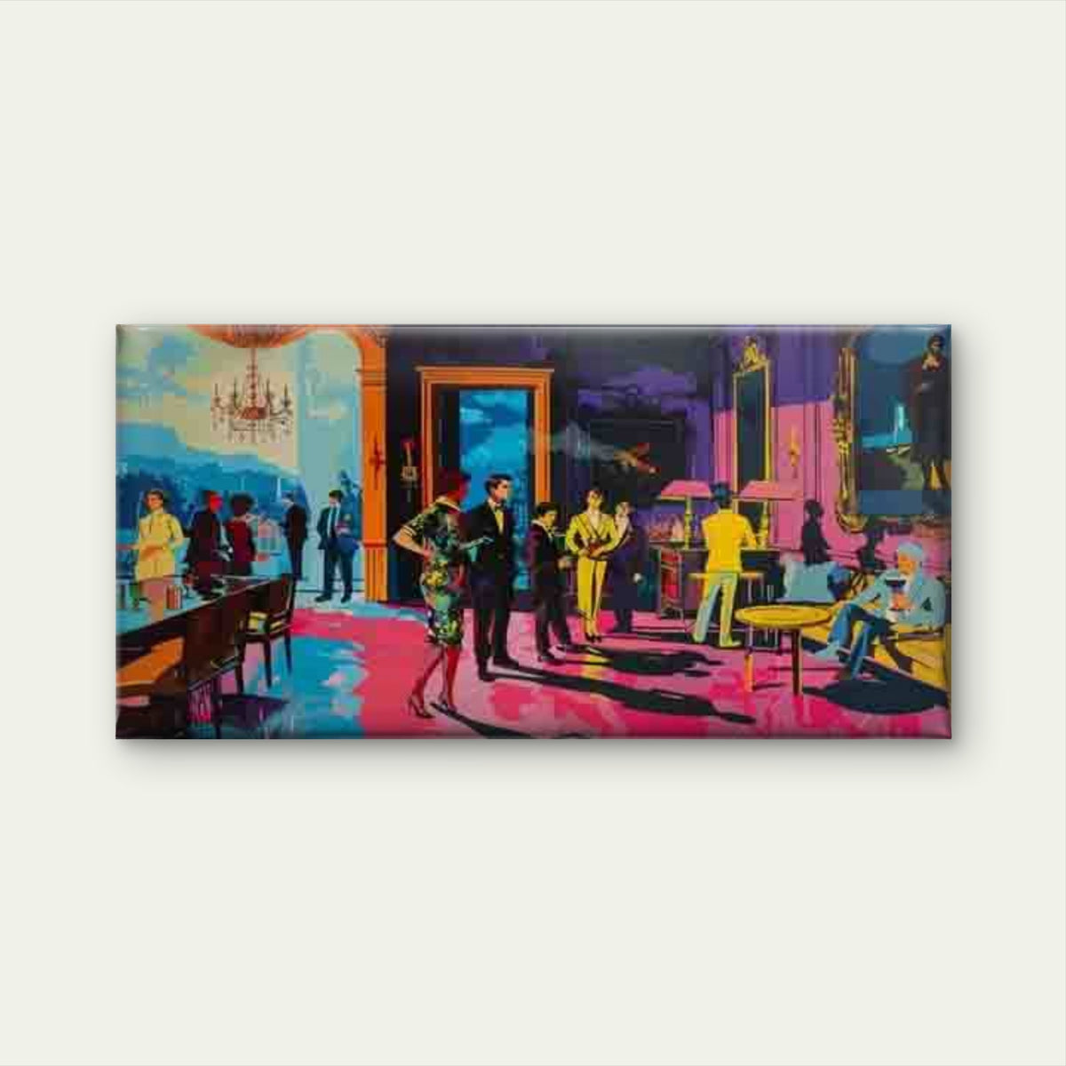 Elegant Party Scene in Vintage Wall Art Canvas Office Home Room Framed 120x60cm