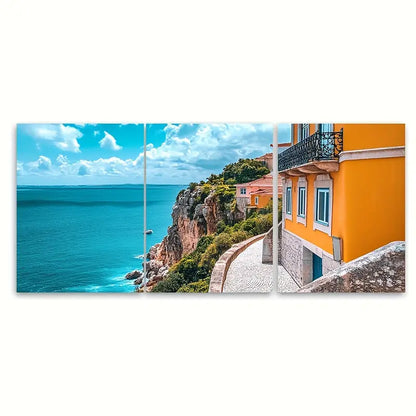 3pcs Setubal Portugal Coastal City Print Wall Art Set Canvas Framed 40x60cm - High Quality Print 100% Australian Made Wall Canvas Ready to Hang